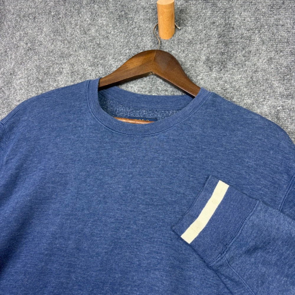Polo Ralph Lauren Sweatshirt Mens Large Blue Crewneck Striped Cuff Fleece Pony